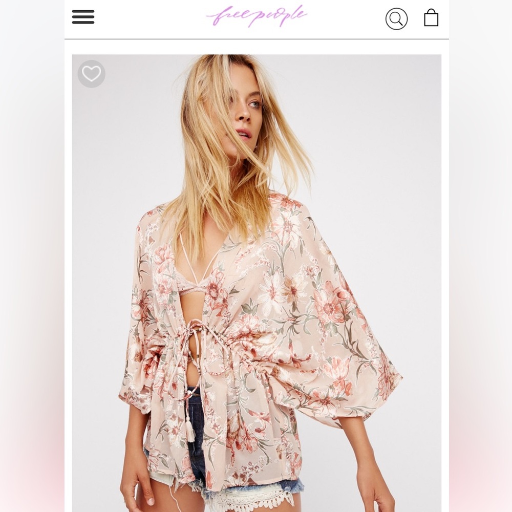Free People Pink Floral Burnout Kimono One Size